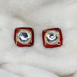 Vintage 1980s Elizabeth Anne Red and Gold Stud Earrings | EUC